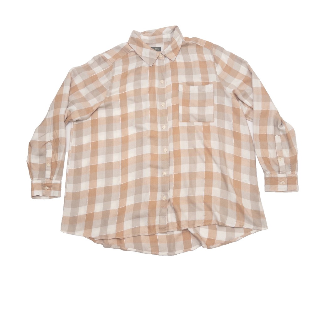 Style &‎ Co Women's Plaid Button Up Long Sleeve Top Shirt 2X Beige